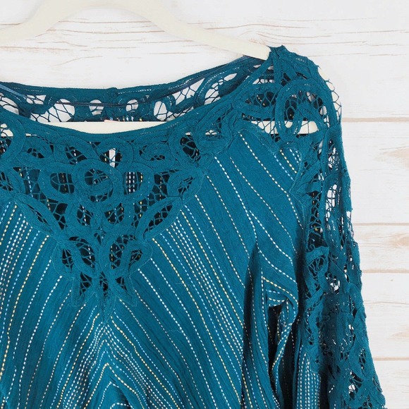 Free People Top Size XS Floral Lace Stripe Balloon - Picture 3 of 9
